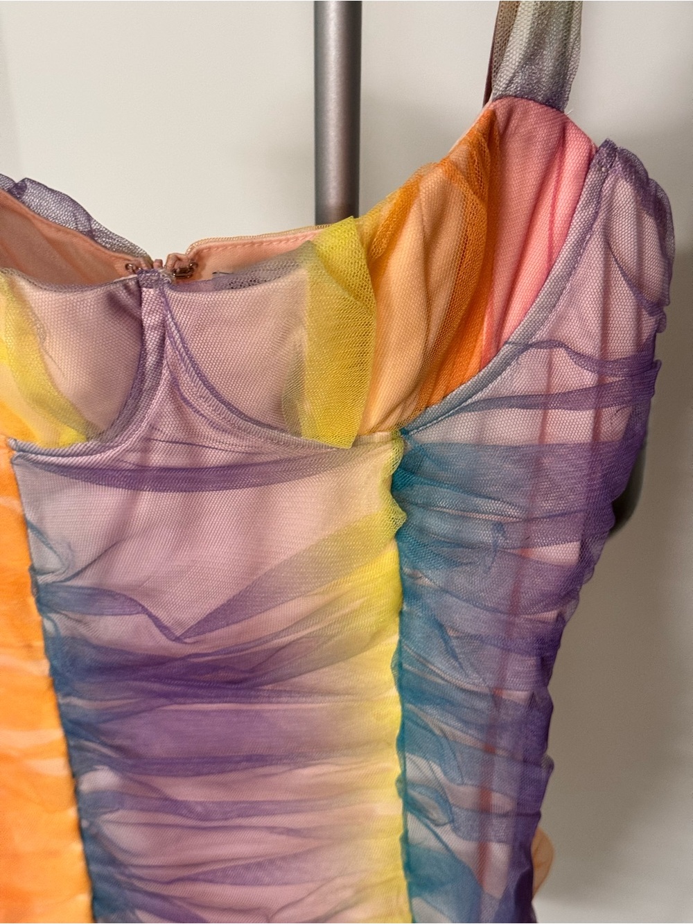 Fashion Nova Multicolor Rainbow Mesh Corset Chemise